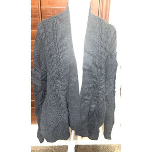 Gap Gray Cardigan Sweater Womens L Cable Knit Wool Alpaca blend chunky open